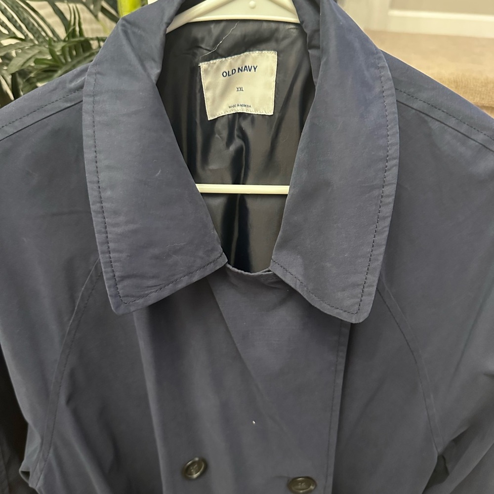 Old Navy Navy Double-Breasted Trench with Waist Tie - Picture 2 of 3